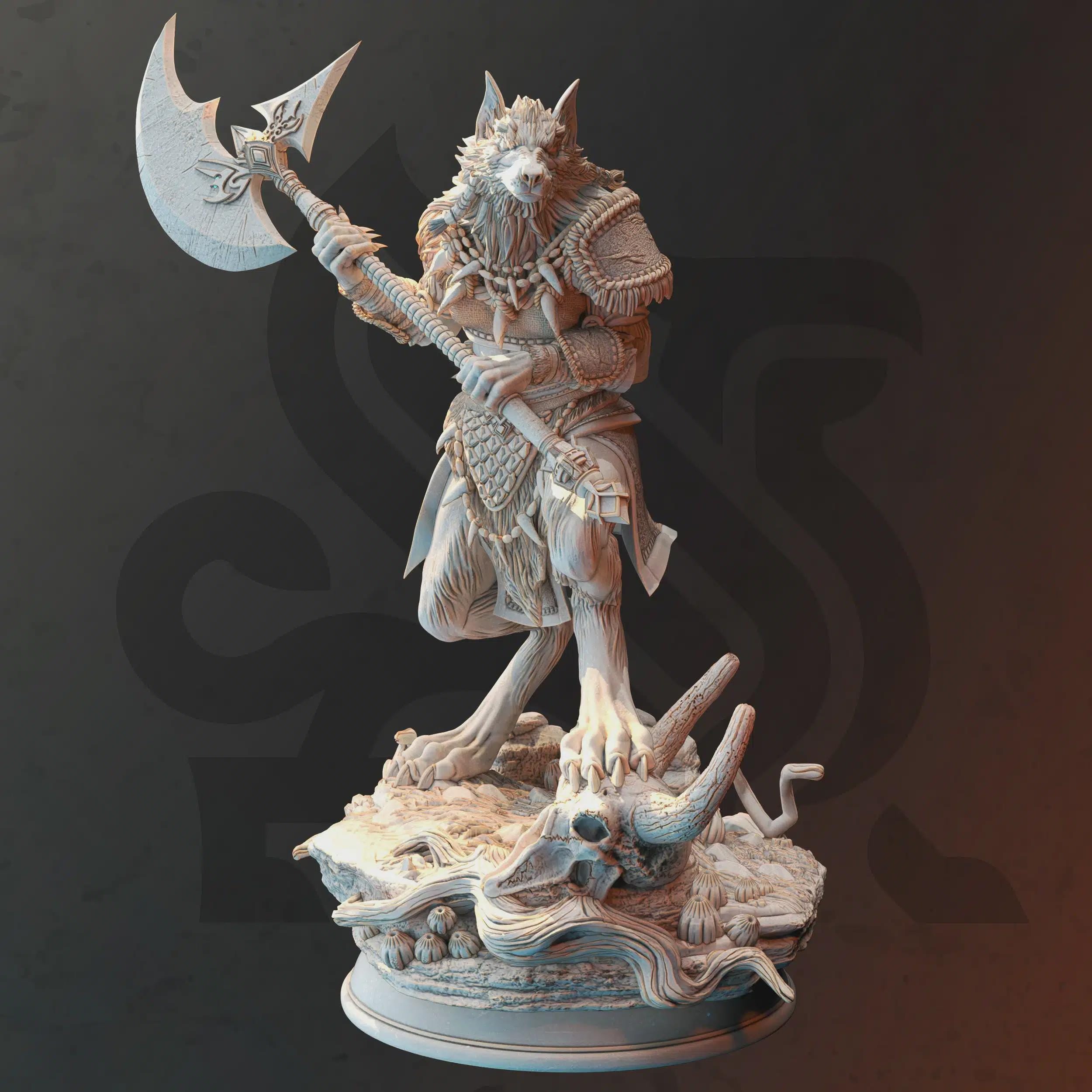 Female Werewolf Barbarian Fighter Miniature - Ariana Grey, The Wolf Queen (Wolf Form) - DM Stash