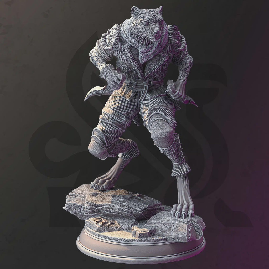 Beastfolk Female Rogue Miniature - Curatio Ounce, Snow Stalker - DM Stash