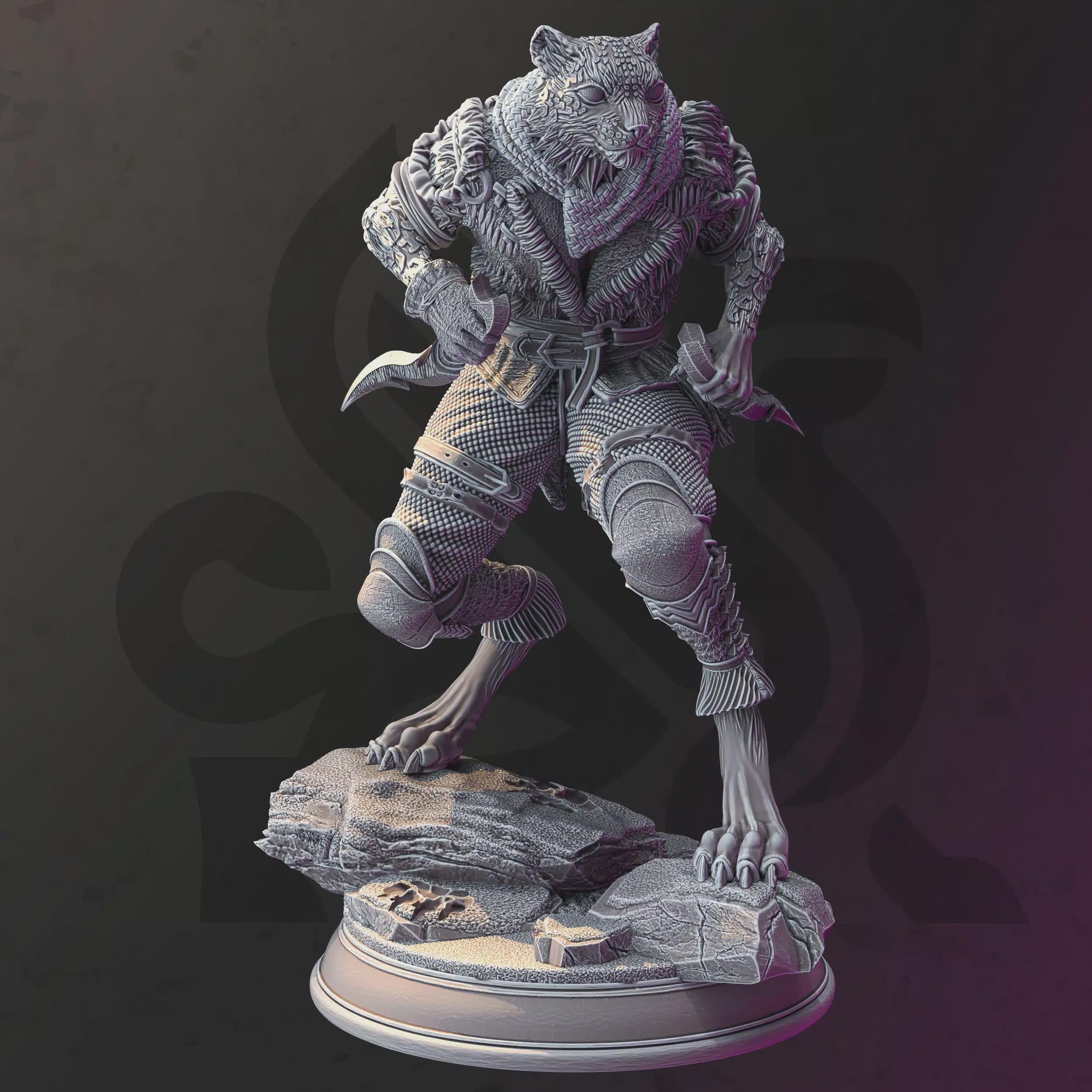 Beastfolk Female Rogue Miniature - Curatio Ounce, Snow Stalker - DM Stash