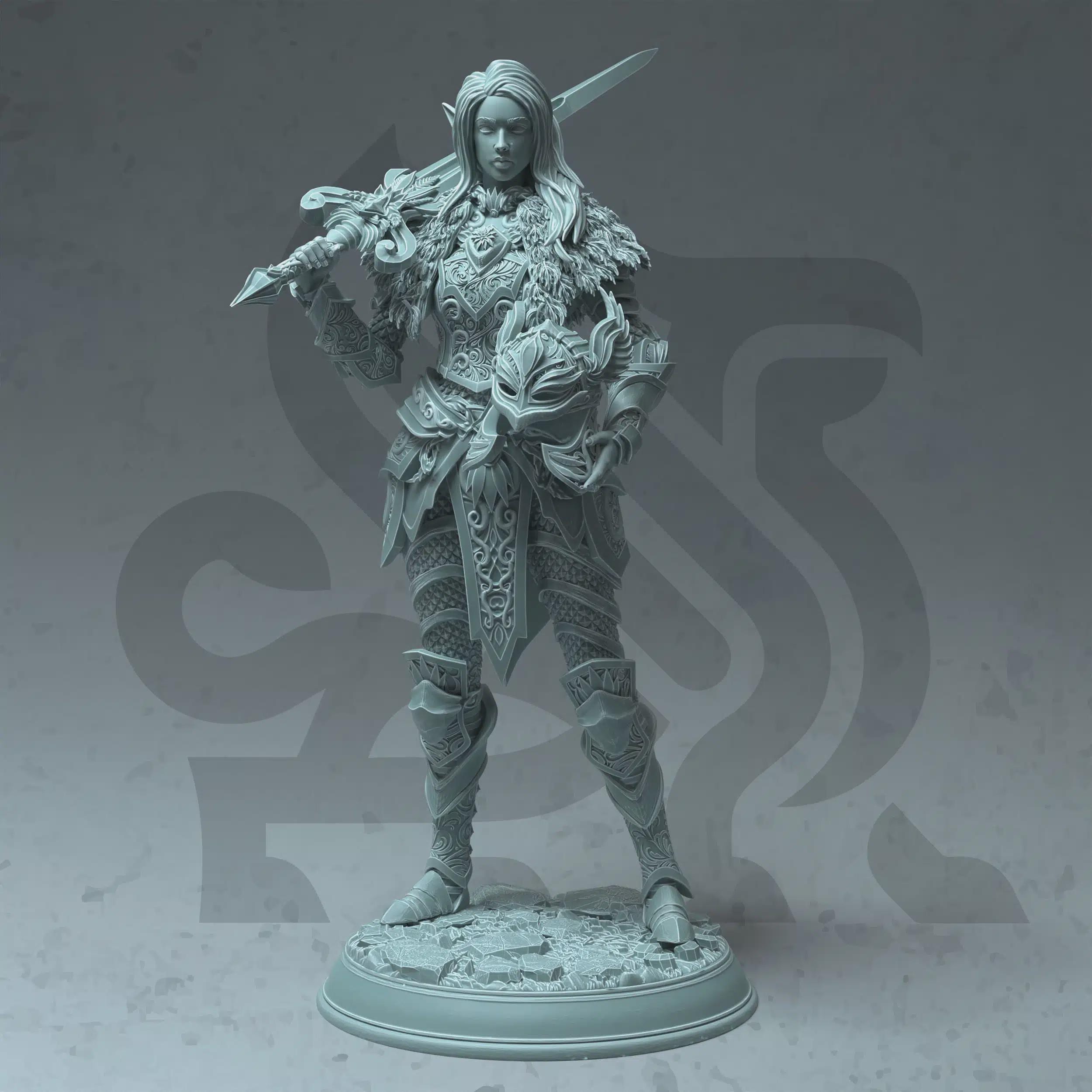 Elf Female Paladin Miniature - Celathyn, Nais ro Nan Thalias - DM Stash