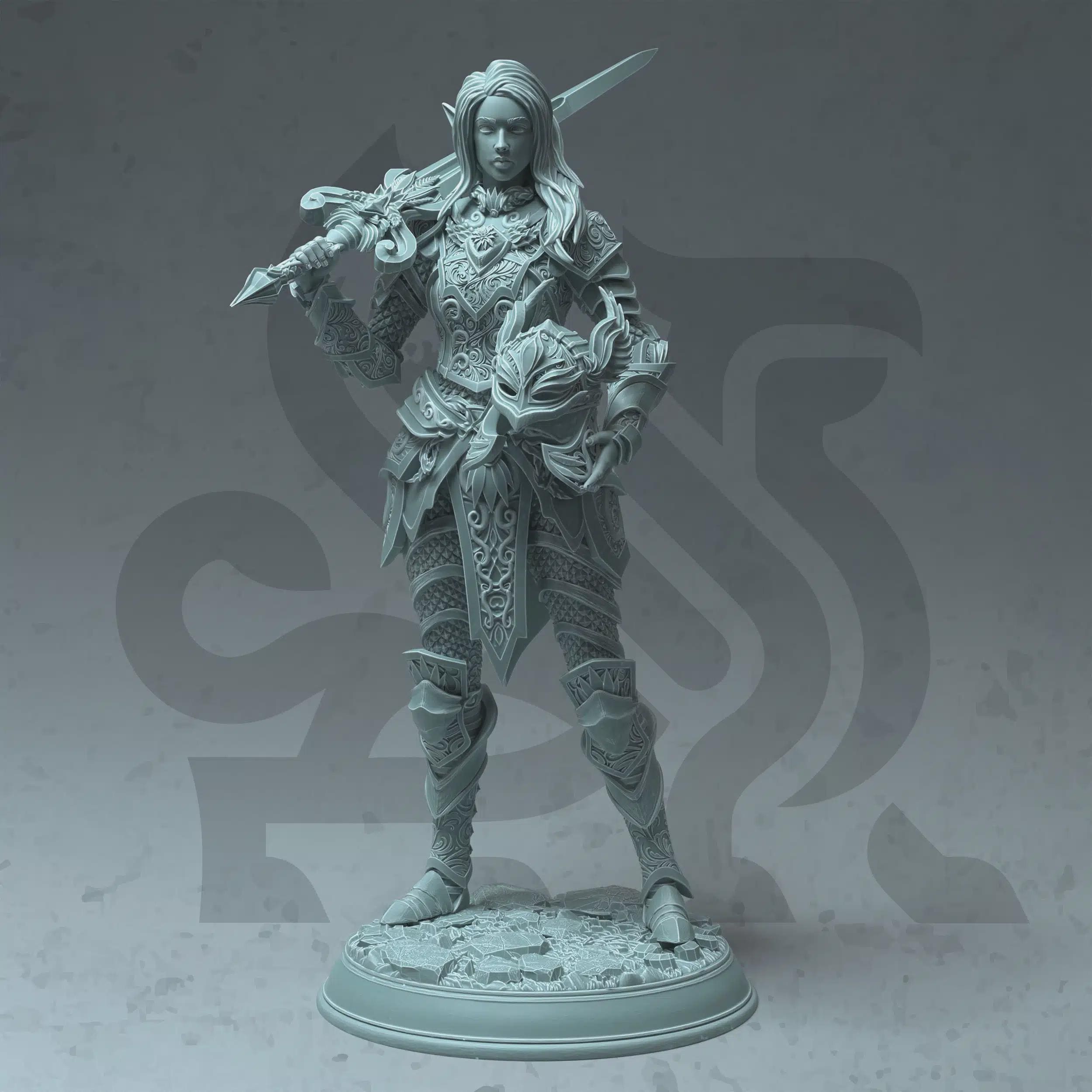 Elf Female Paladin Miniature - Celathyn, Nais ro Nan Thalias - DM Stash