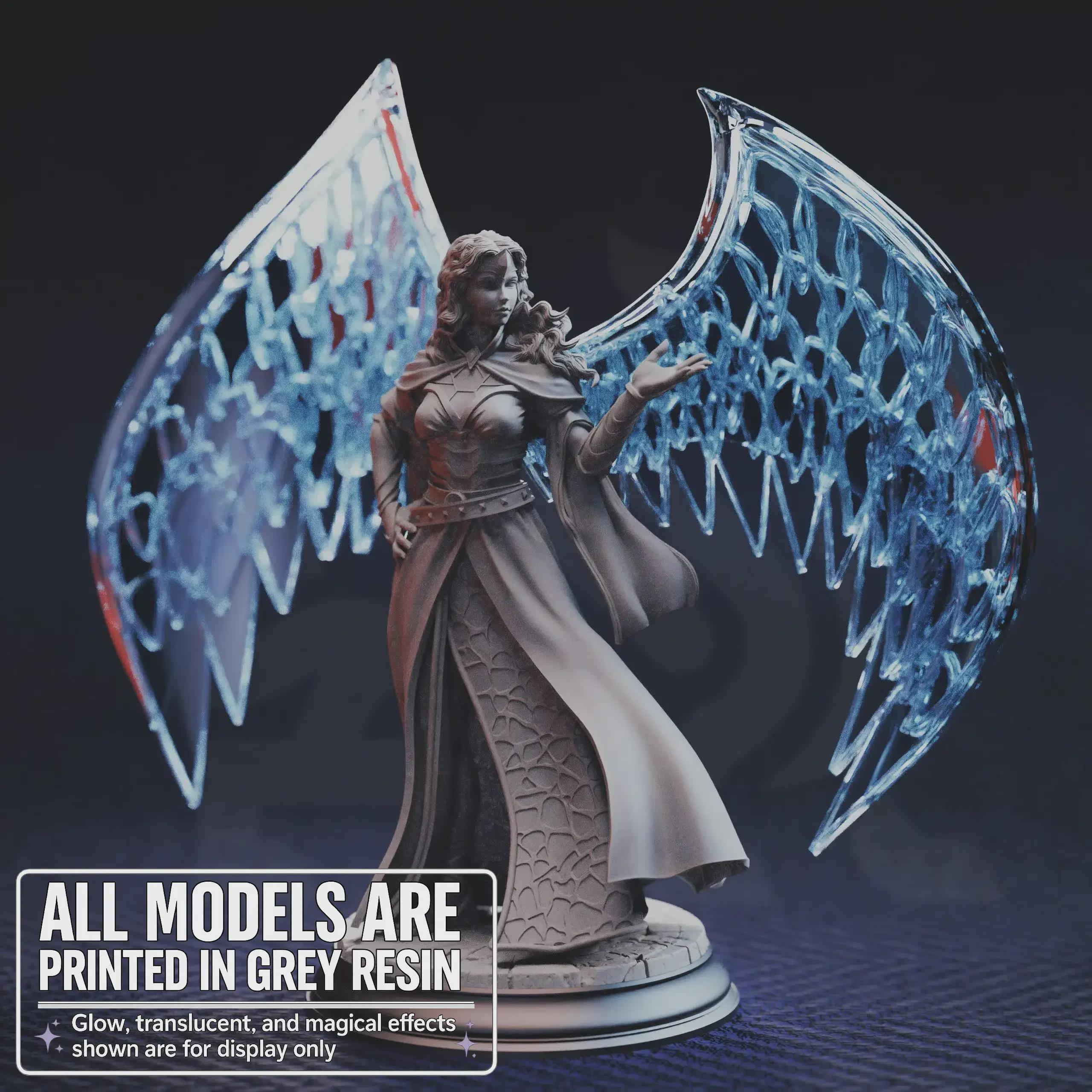 Female Celestial Elf Wizard Miniature - Vitria, Prismatic Angel - DM Stash