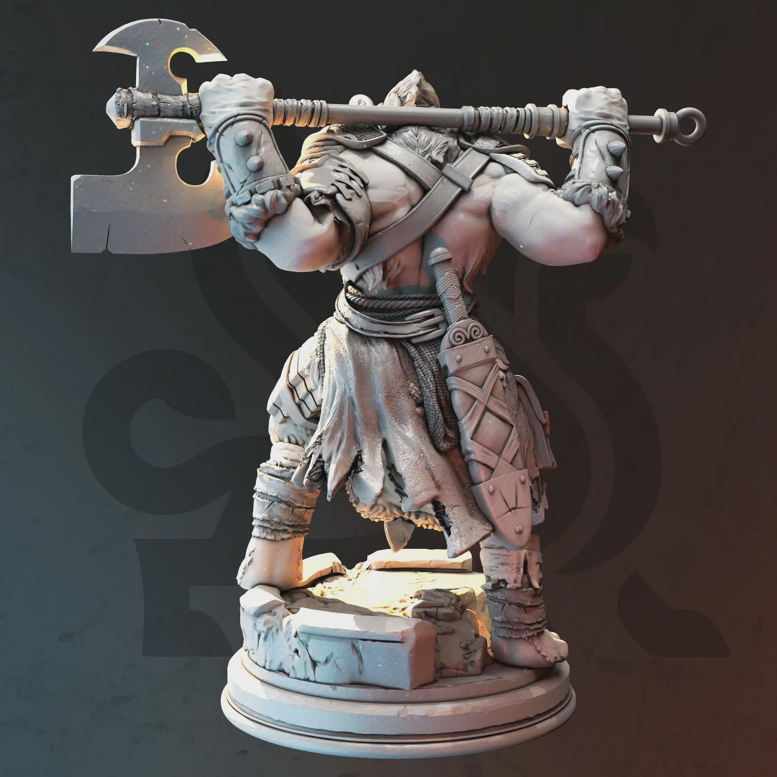 Beastfolk Barbarian Fighter Miniature - E’zeq’ial, Chosen of his Clan - DM Stash