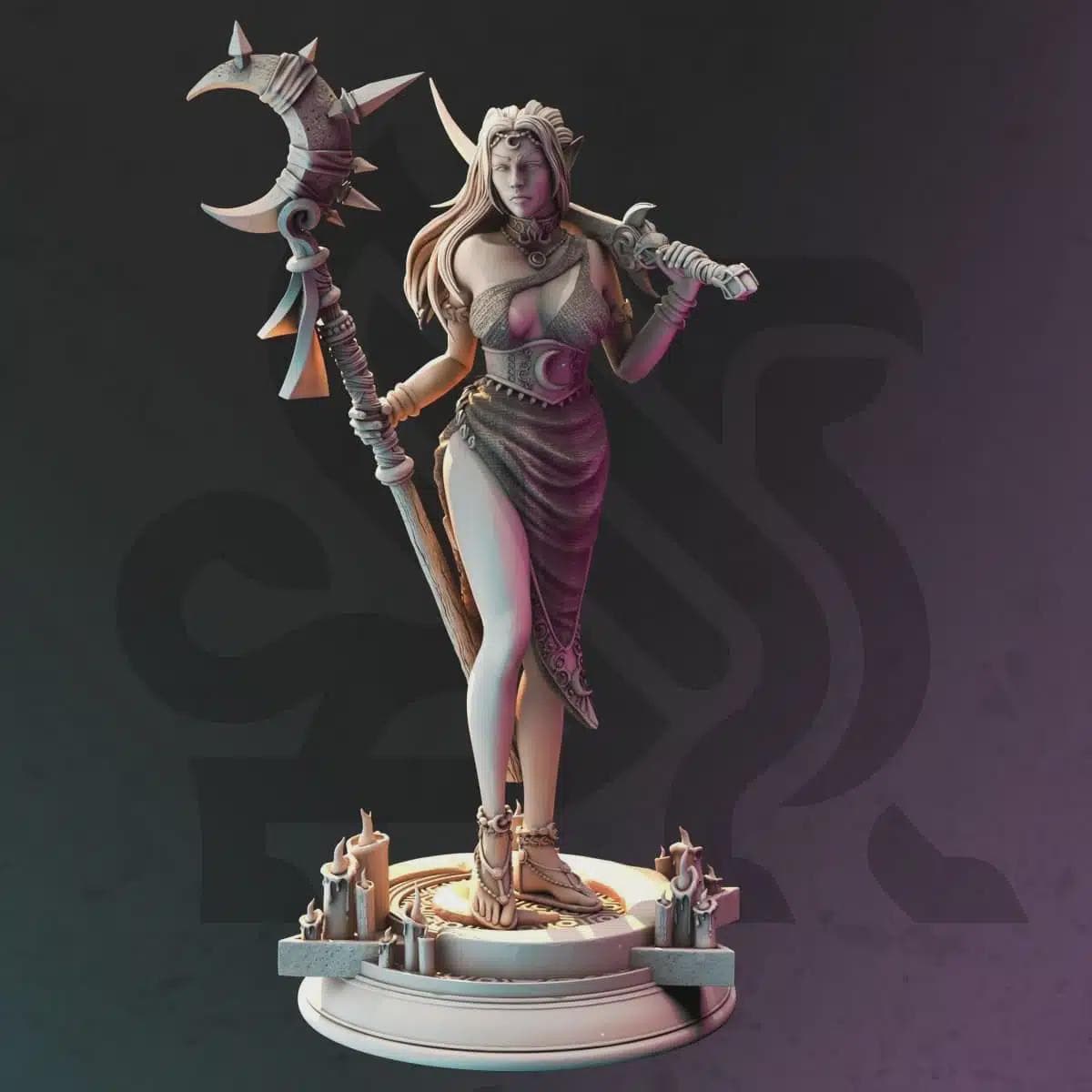 Female Drow Warlock Miniature - Kadna Glydrin, High Priestess of the Moon - DM Stash