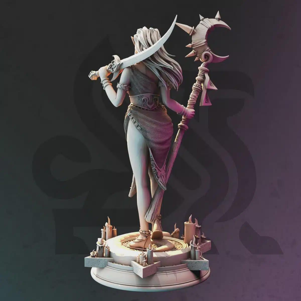 Female Drow Warlock Miniature - Kadna Glydrin, High Priestess of the Moon - DM Stash