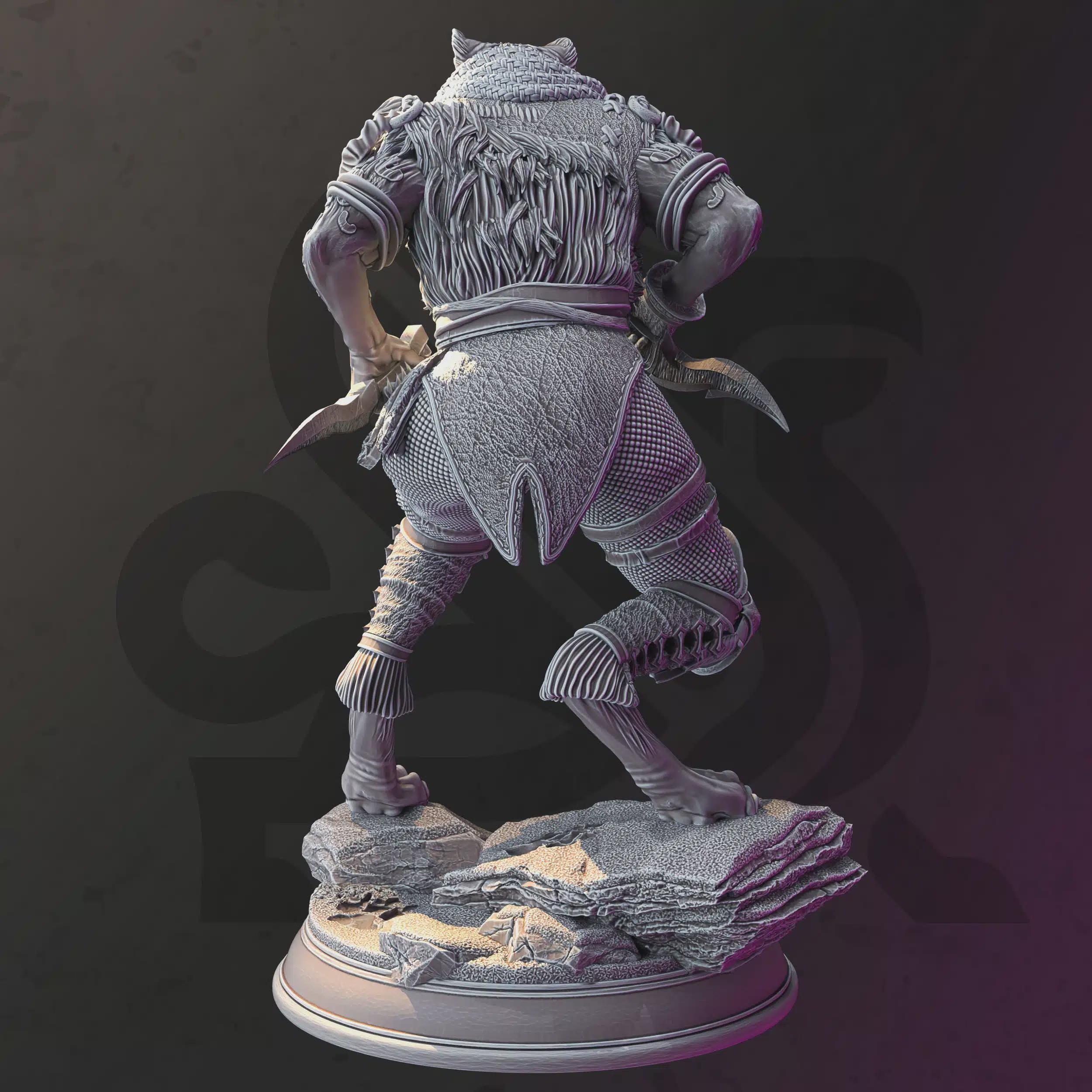 Beastfolk Female Rogue Miniature - Curatio Ounce, Snow Stalker - DM Stash
