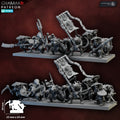 Yari Ashigaru Rats fantasy ratfolk infantry unit by Ghamak, shown as a group of armored rat warriors with naginata, scythes, banner, and square bases.